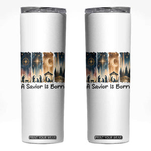 Christian Christmas Skinny Tumbler A Savior Is Born Jesus Nativity Scene TS11 White Print Your Wear