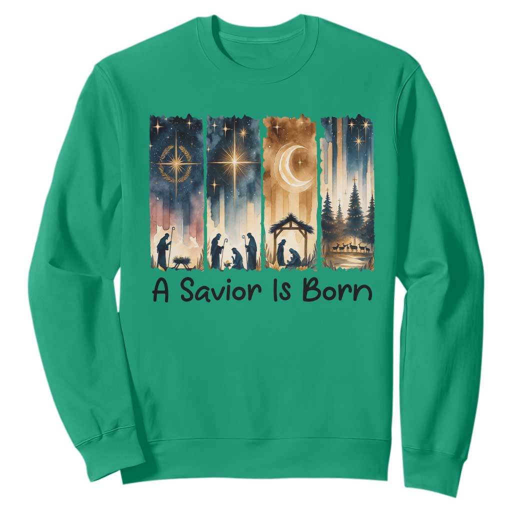 Christian Christmas Sweatshirt A Savior Is Born Jesus Nativity Scene TS11 Irish Green Print Your Wear