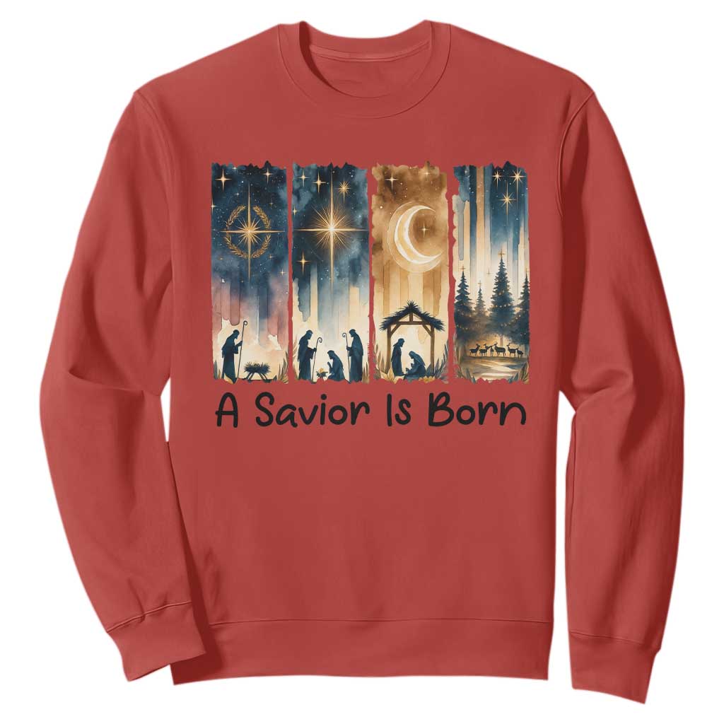 Christian Christmas Sweatshirt A Savior Is Born Jesus Nativity Scene TS11 Red Print Your Wear