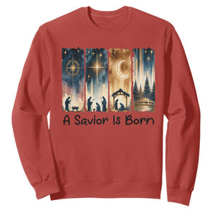 Christian Christmas Sweatshirt A Savior Is Born Jesus Nativity Scene TS11 Red Print Your Wear