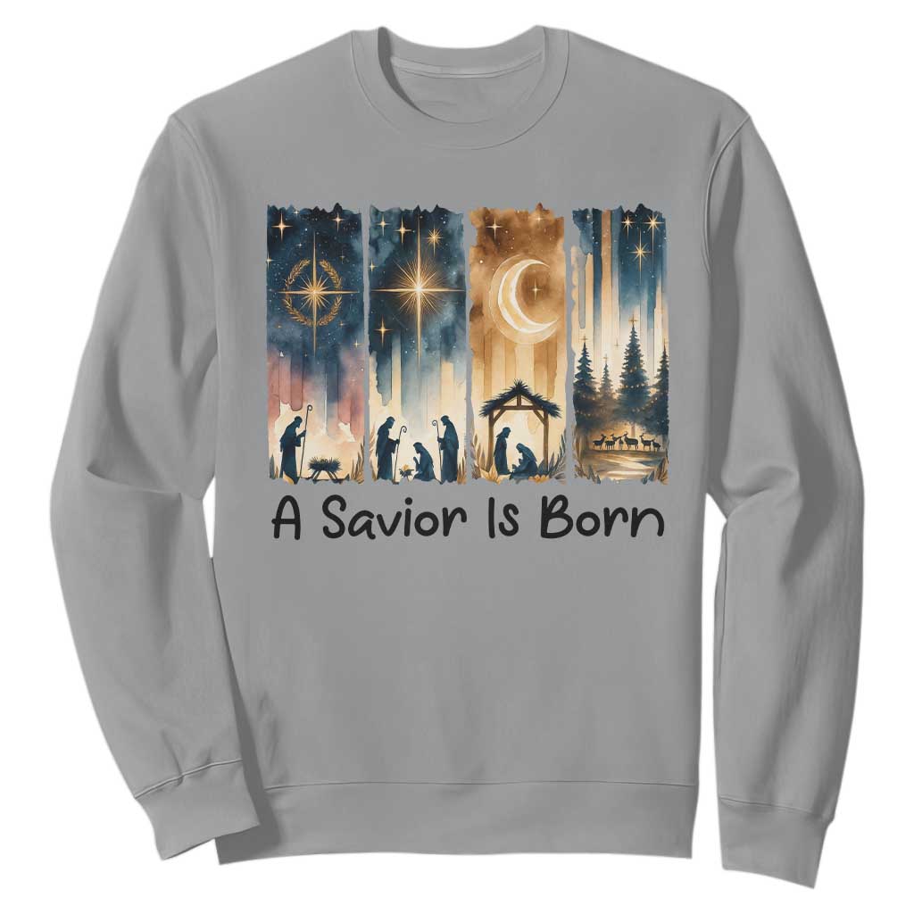 Christian Christmas Sweatshirt A Savior Is Born Jesus Nativity Scene TS11 Sport Gray Print Your Wear