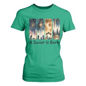 Christian Christmas T Shirt For Women A Savior Is Born Jesus Nativity Scene TS11 Irish Green Print Your Wear
