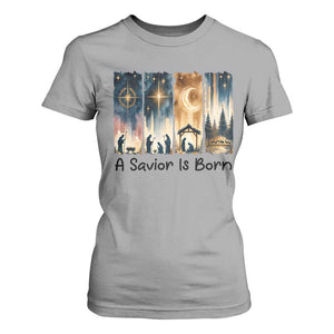 Christian Christmas T Shirt For Women A Savior Is Born Jesus Nativity Scene TS11 Sport Gray Print Your Wear