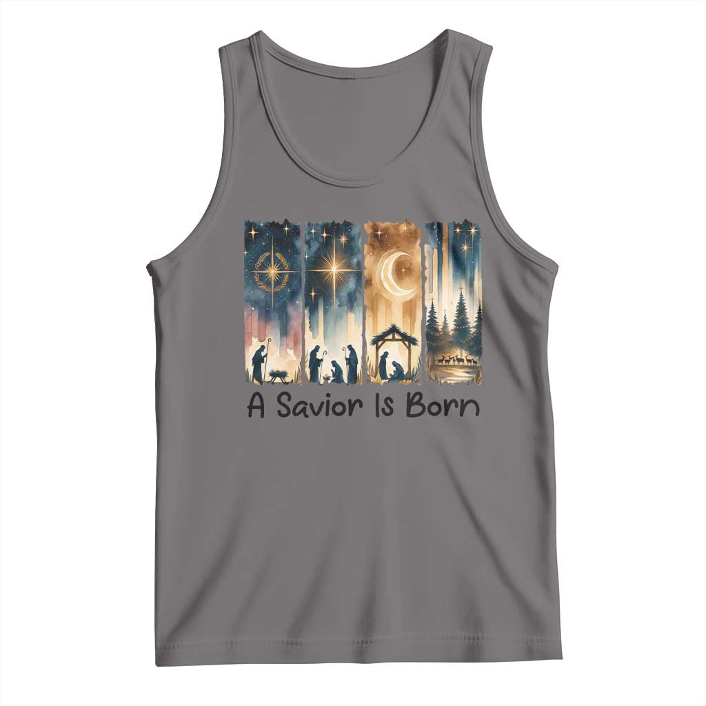 Christian Christmas Tank Top A Savior Is Born Jesus Nativity Scene TS11 Deep Heather Print Your Wear