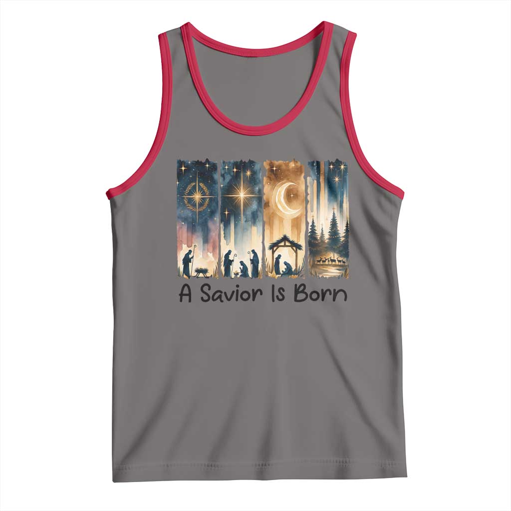 Christian Christmas Tank Top A Savior Is Born Jesus Nativity Scene TS11 Deep Heather Red Print Your Wear
