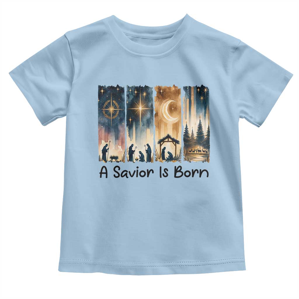 Christian Christmas Toddler T Shirt A Savior Is Born Jesus Nativity Scene TS11 Light Blue Print Your Wear