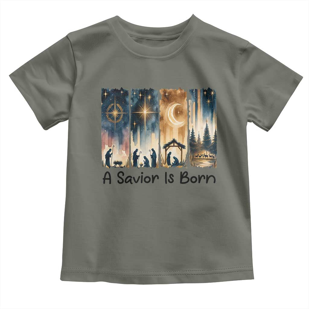 Christian Christmas Toddler T Shirt A Savior Is Born Jesus Nativity Scene TS11 Military Green Print Your Wear