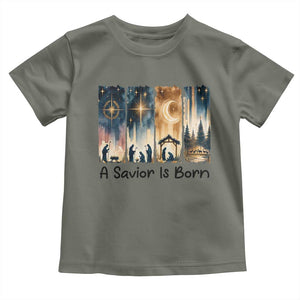 Christian Christmas Toddler T Shirt A Savior Is Born Jesus Nativity Scene TS11 Military Green Print Your Wear