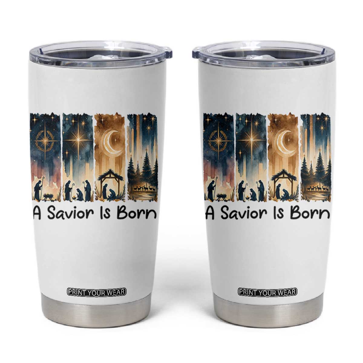 Christian Christmas Tumbler Cup A Savior Is Born Jesus Nativity Scene TS11 White Print Your Wear