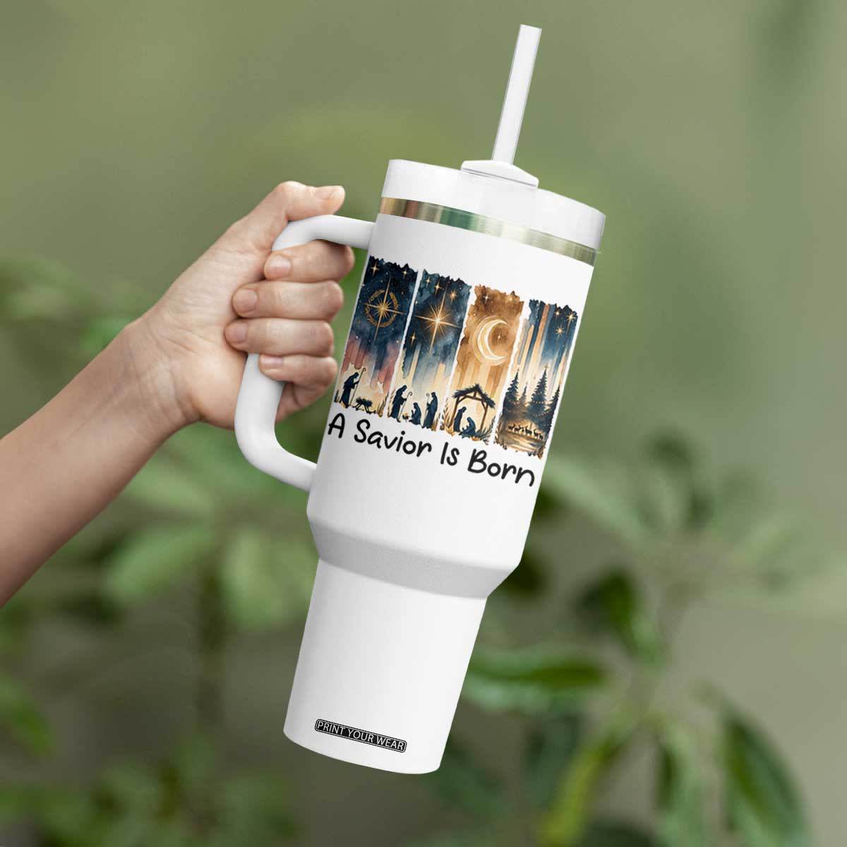 Christian Christmas Tumbler With Handle A Savior Is Born Jesus Nativity Scene TS11 Print Your Wear
