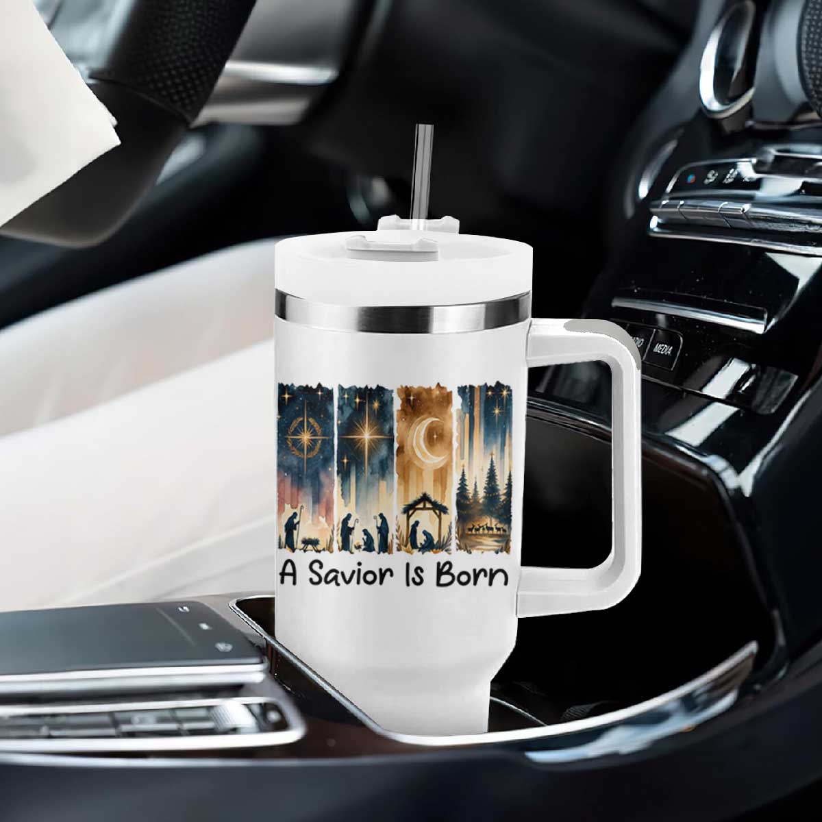 Christian Christmas Tumbler With Handle A Savior Is Born Jesus Nativity Scene TS11 Print Your Wear