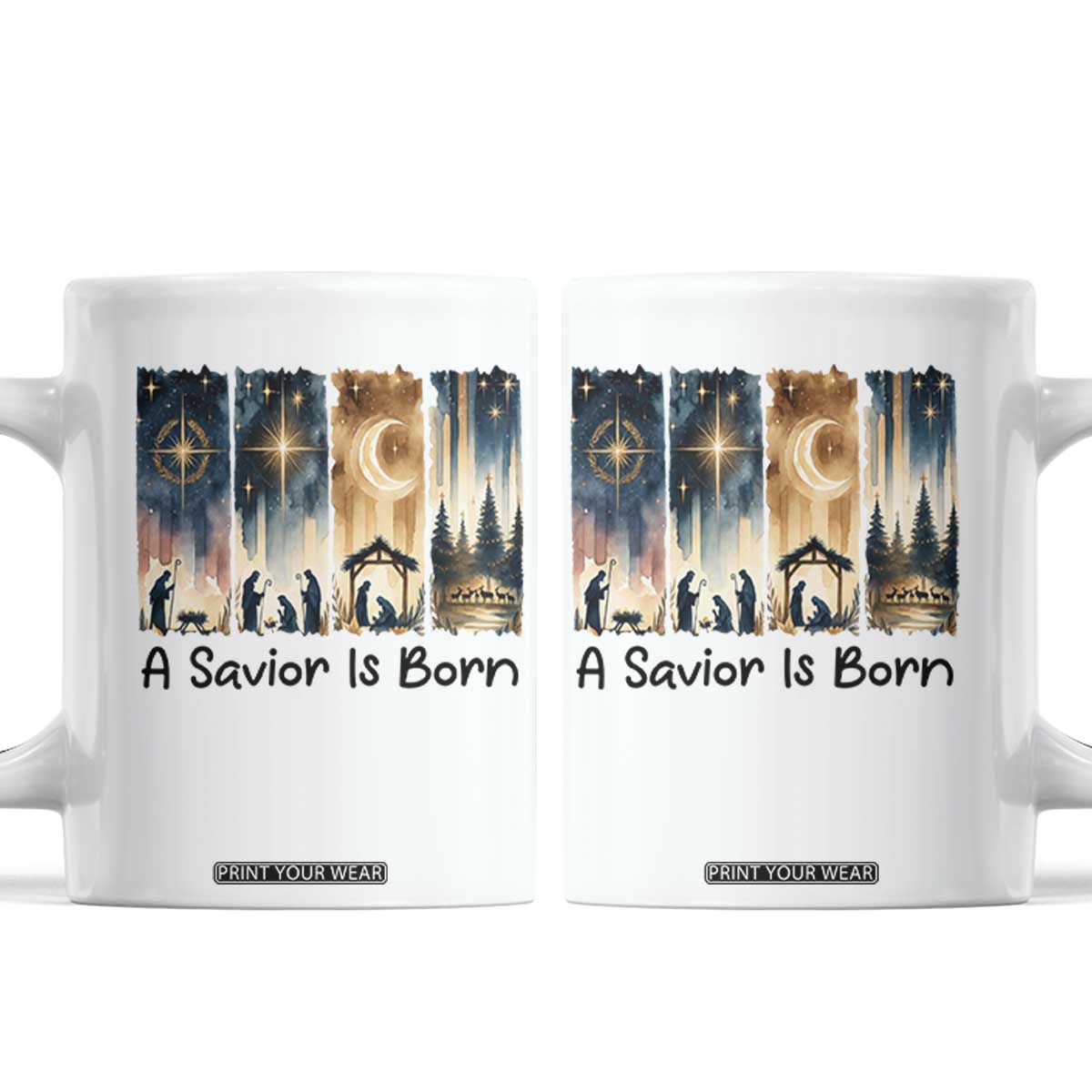 Christian Christmas Coffee Mug A Savior Is Born Jesus Nativity Scene TS11 White Print Your Wear