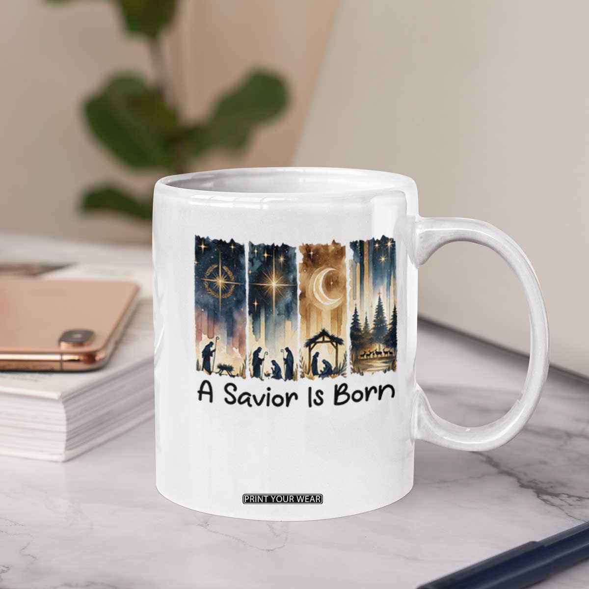 Christian Christmas Coffee Mug A Savior Is Born Jesus Nativity Scene TS11 Print Your Wear