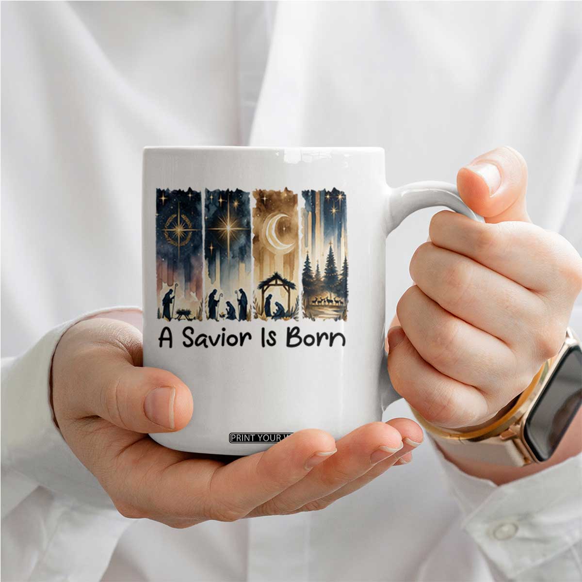 Christian Christmas Coffee Mug A Savior Is Born Jesus Nativity Scene TS11 Print Your Wear