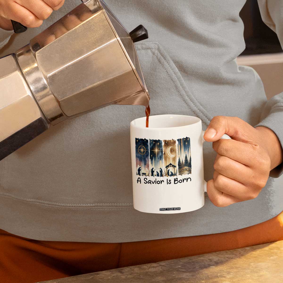 Christian Christmas Coffee Mug A Savior Is Born Jesus Nativity Scene TS11 Print Your Wear