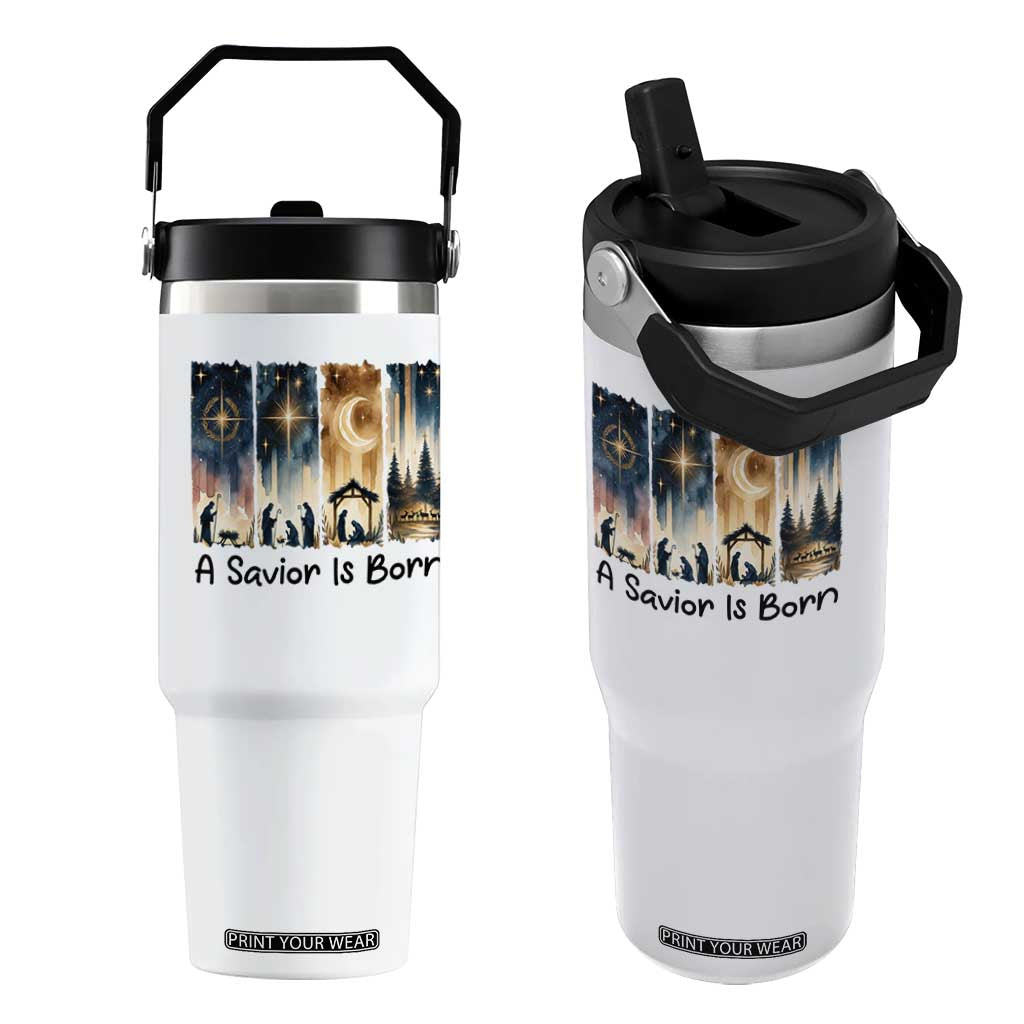 Christian Christmas Flip Straw Tumbler A Savior Is Born Jesus Nativity Scene TS11 One Size: 30 oz White Print Your Wear