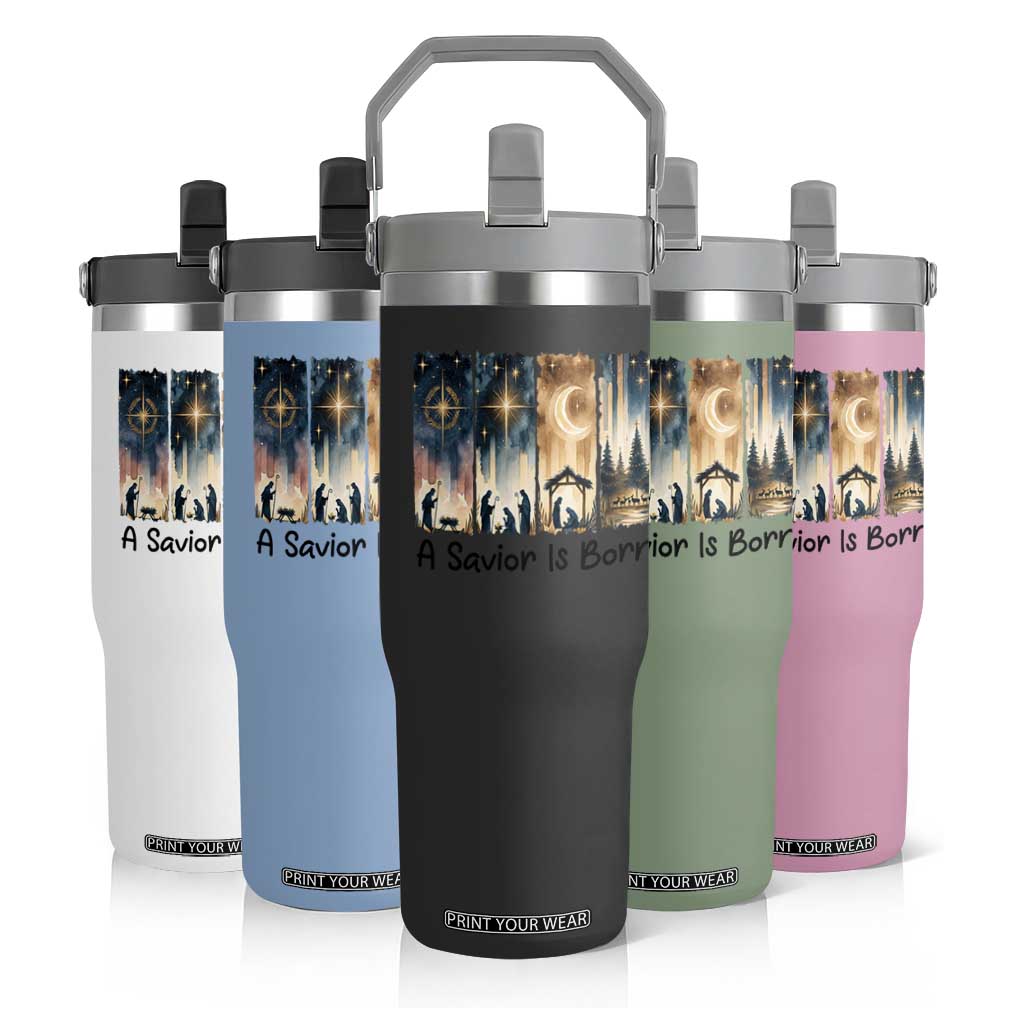 Christian Christmas Flip Straw Tumbler A Savior Is Born Jesus Nativity Scene TS11 Print Your Wear