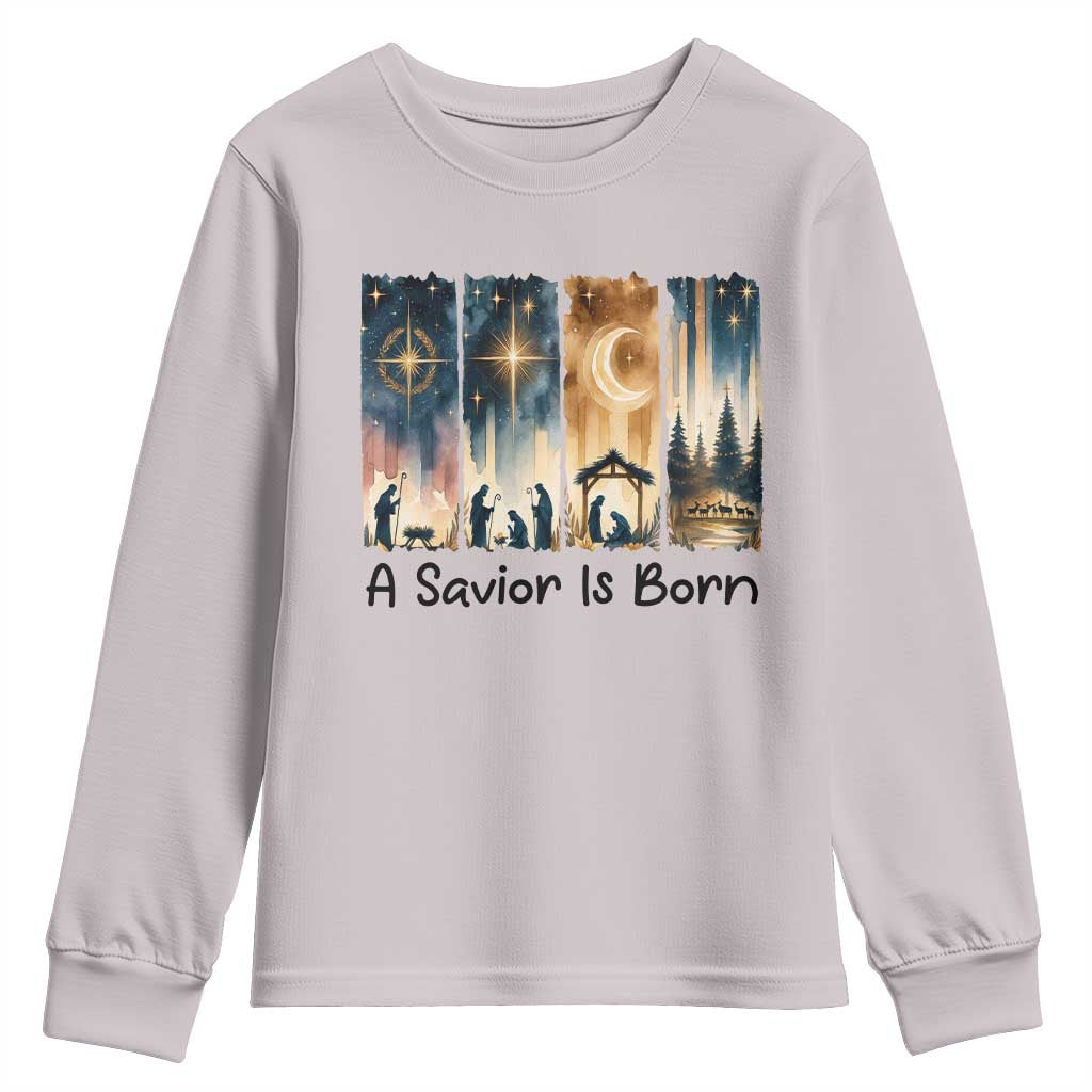 Christian Christmas Youth Sweatshirt A Savior Is Born Jesus Nativity Scene TS11 Ice Gray Print Your Wear