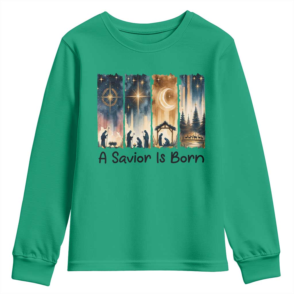 Christian Christmas Youth Sweatshirt A Savior Is Born Jesus Nativity Scene TS11 Irish Green Print Your Wear