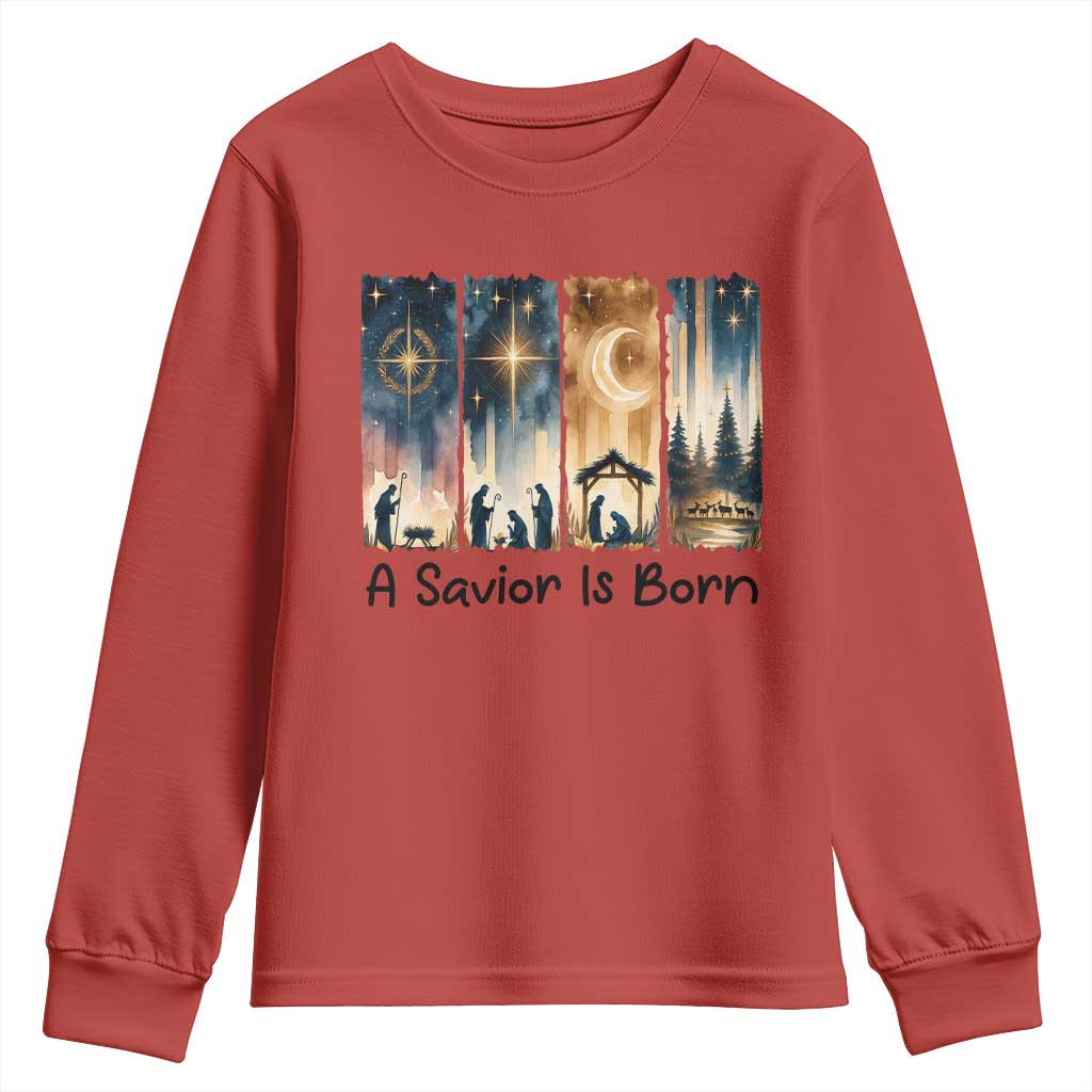 Christian Christmas Youth Sweatshirt A Savior Is Born Jesus Nativity Scene TS11 Red Print Your Wear