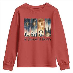 Christian Christmas Youth Sweatshirt A Savior Is Born Jesus Nativity Scene TS11 Red Print Your Wear