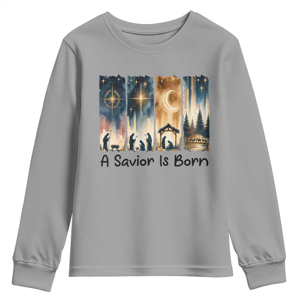 Christian Christmas Youth Sweatshirt A Savior Is Born Jesus Nativity Scene TS11 Sport Gray Print Your Wear