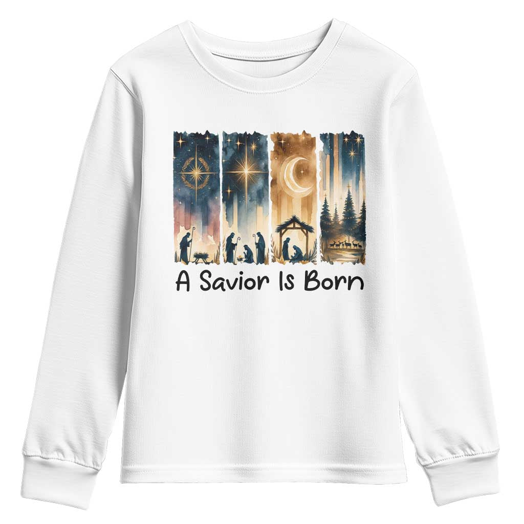 Christian Christmas Youth Sweatshirt A Savior Is Born Jesus Nativity Scene TS11 White Print Your Wear