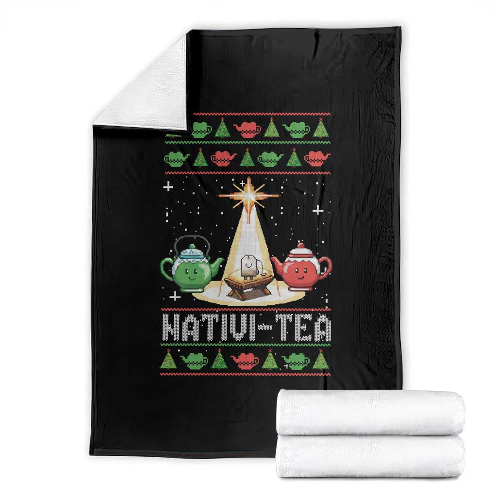 Funny Christmas Tea Lover Throw Blanket Nativi Tea Nativity Scene Christian Xmas TS11 Black Print Your Wear