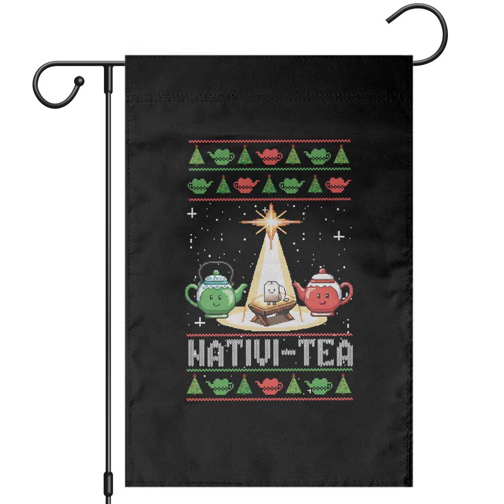 Funny Christmas Tea Lover Garden Flag Nativi Tea Nativity Scene Christian Xmas TS11 Black Print Your Wear
