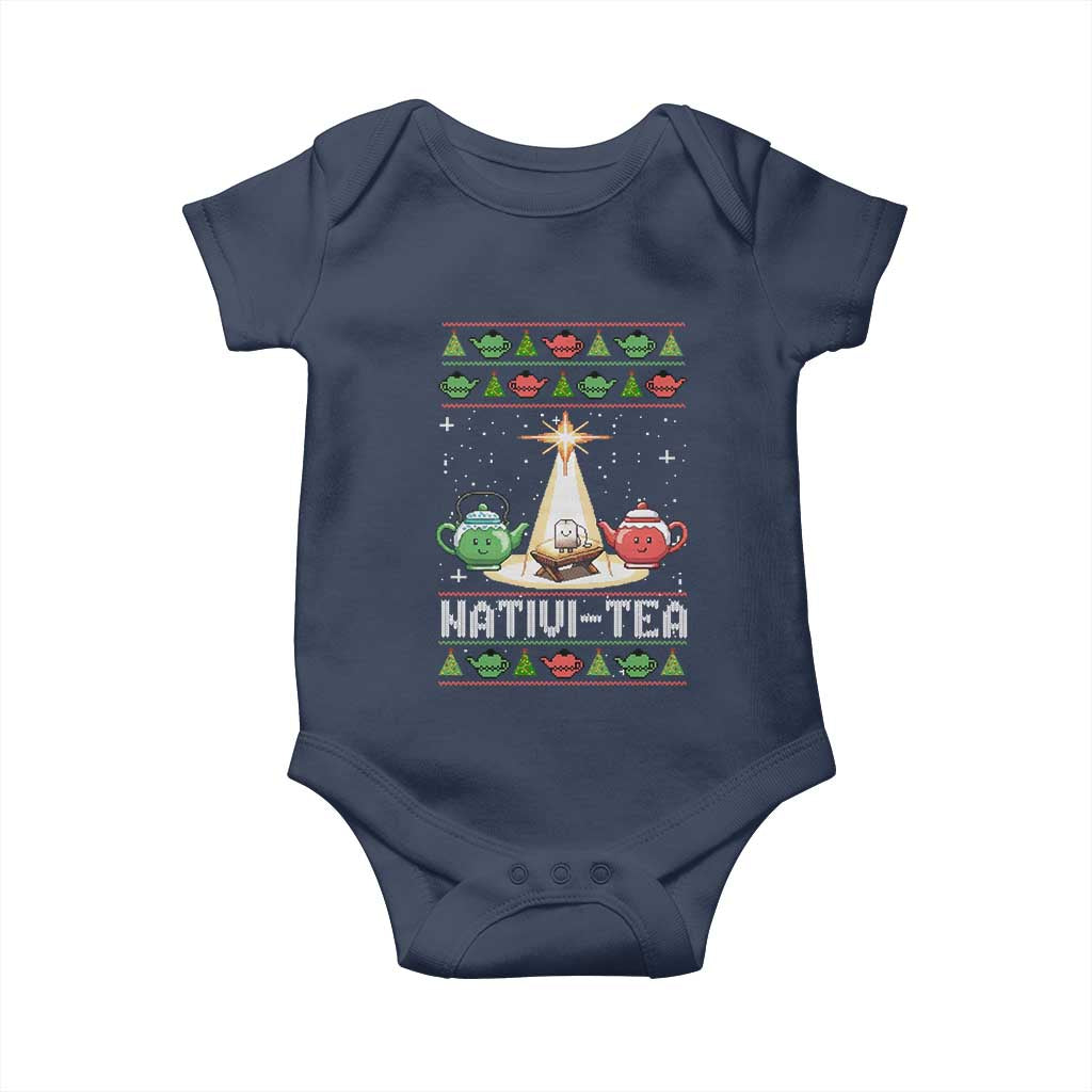 Funny Christmas Tea Lover Baby Onesie Nativi Tea Nativity Scene Christian Xmas TS11 Navy Print Your Wear