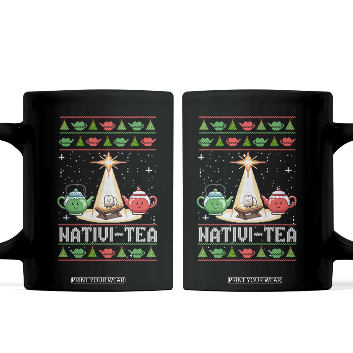 Funny Christmas Tea Lover Coffee Mug Nativi Tea Nativity Scene Christian Xmas TS11 Black Print Your Wear