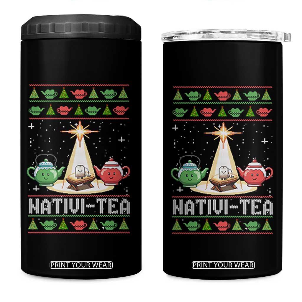Funny Christmas Tea Lover 4 in 1 Can Cooler Tumbler Nativi Tea Nativity Scene Christian Xmas TS11 One Size: 16 oz Black Print Your Wear