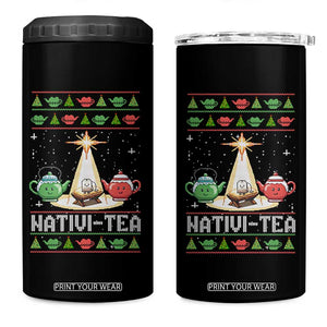 Funny Christmas Tea Lover 4 in 1 Can Cooler Tumbler Nativi Tea Nativity Scene Christian Xmas TS11 One Size: 16 oz Black Print Your Wear