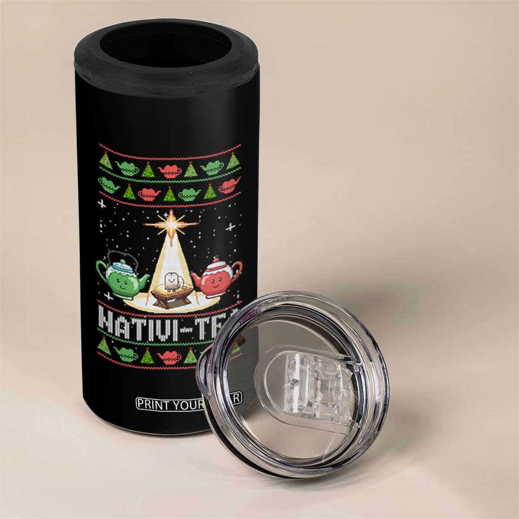 Funny Christmas Tea Lover 4 in 1 Can Cooler Tumbler Nativi Tea Nativity Scene Christian Xmas TS11 Print Your Wear