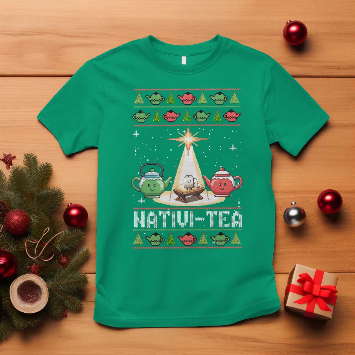 Funny Christmas Tea Lover T Shirt Nativi Tea Nativity Scene Christian Xmas TS11 Irish Green Print Your Wear