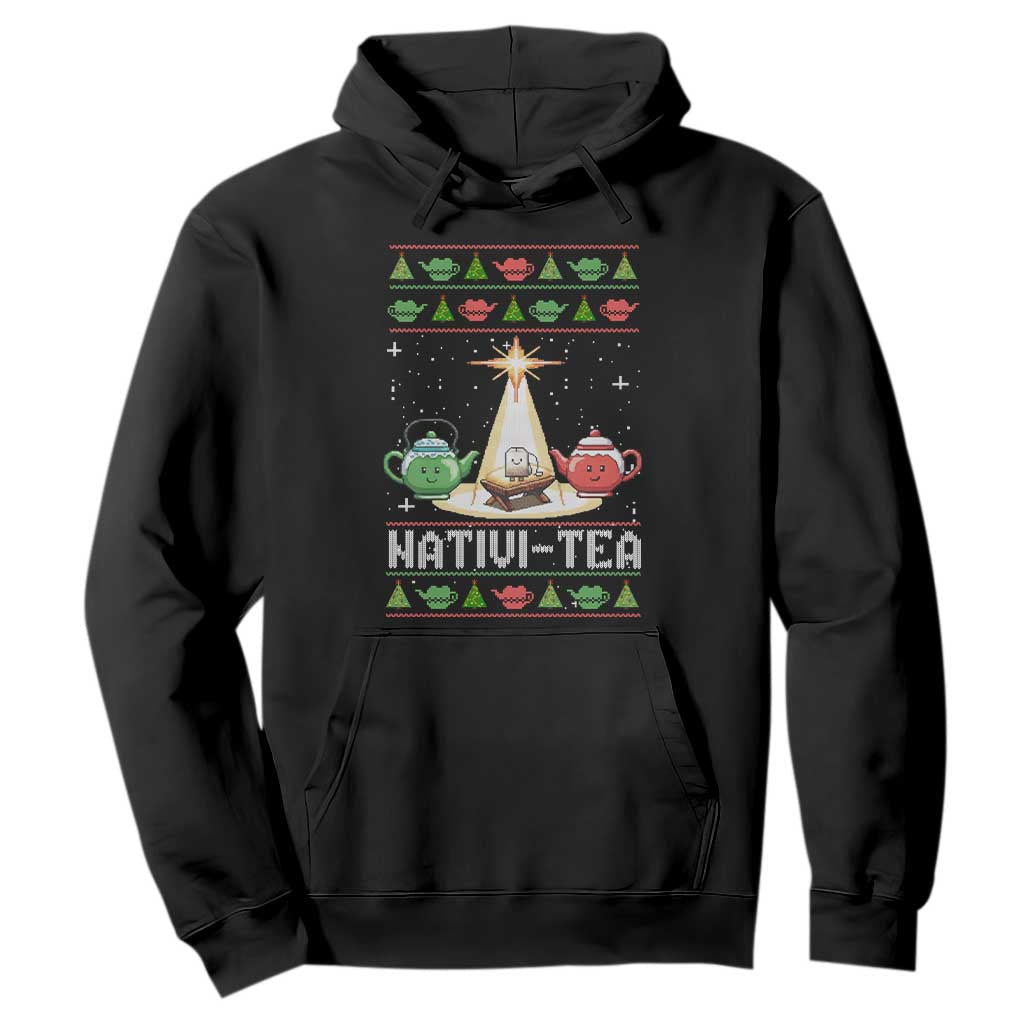 Funny Christmas Tea Lover Hoodie Nativi Tea Nativity Scene Christian Xmas TS11 Black Print Your Wear
