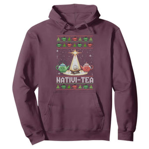Funny Christmas Tea Lover Hoodie Nativi Tea Nativity Scene Christian Xmas TS11 Maroon Print Your Wear