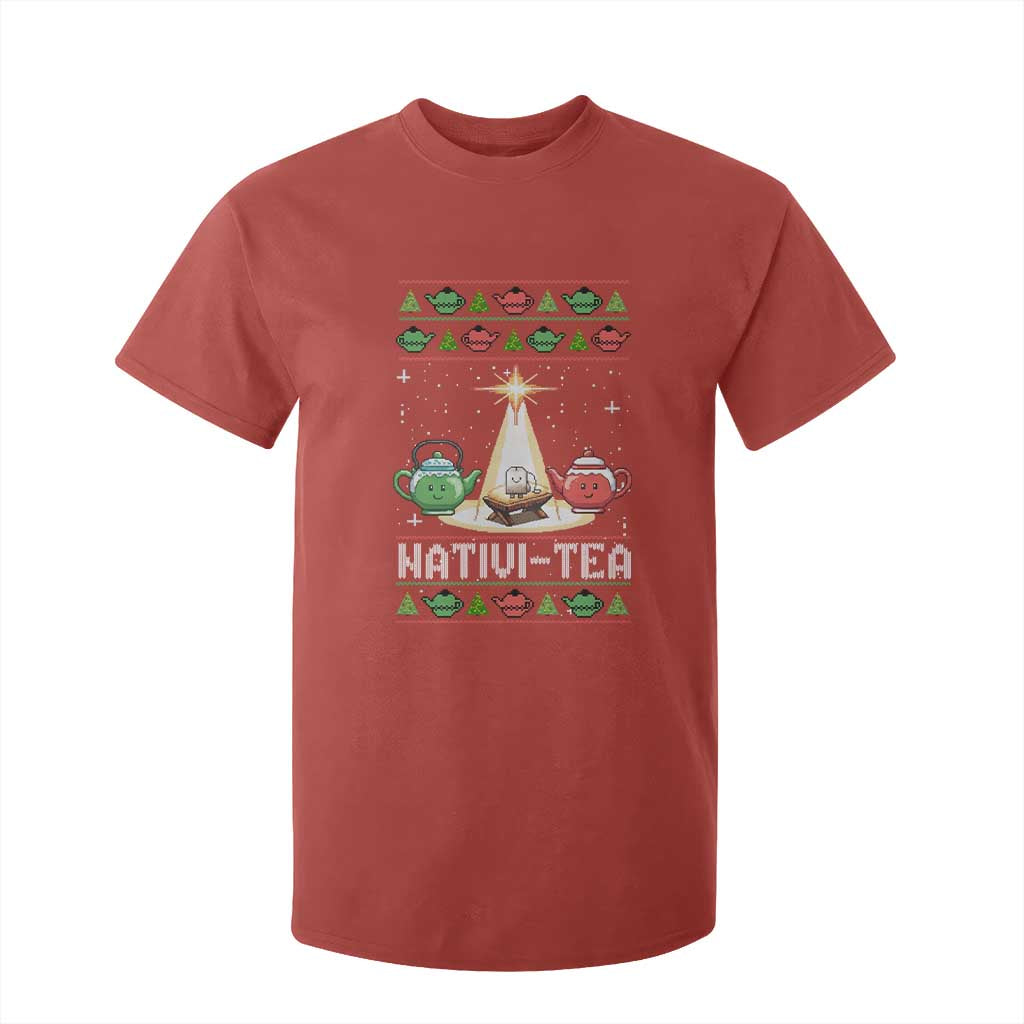 Funny Christmas Tea Lover T Shirt For Kid Nativi Tea Nativity Scene Christian Xmas TS11 Red Print Your Wear