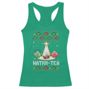 Funny Christmas Tea Lover Racerback Tank Top Nativi Tea Nativity Scene Christian Xmas TS11 Irish Green Print Your Wear