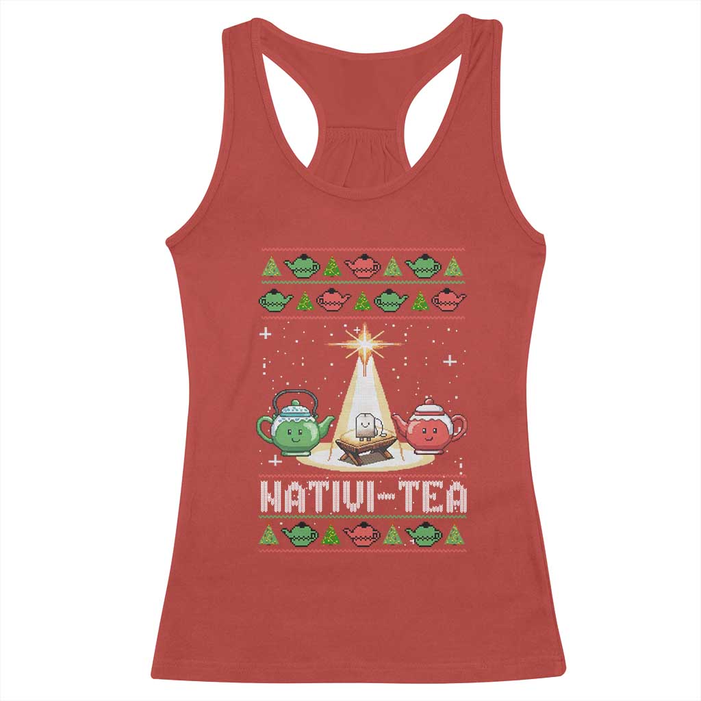 Funny Christmas Tea Lover Racerback Tank Top Nativi Tea Nativity Scene Christian Xmas TS11 Red Print Your Wear