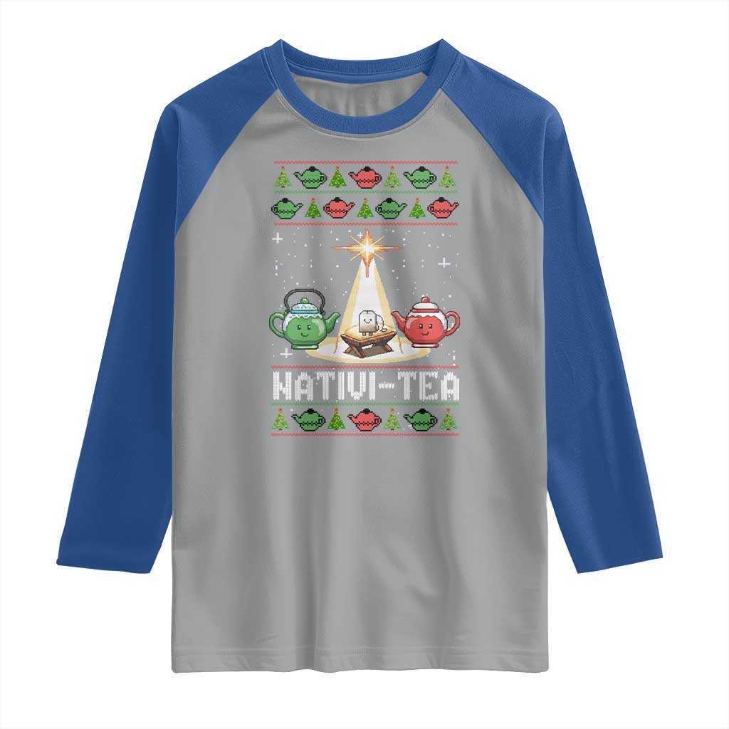 Funny Christmas Tea Lover Raglan Shirt Nativi Tea Nativity Scene Christian Xmas TS11 Sport Gray Royal Print Your Wear