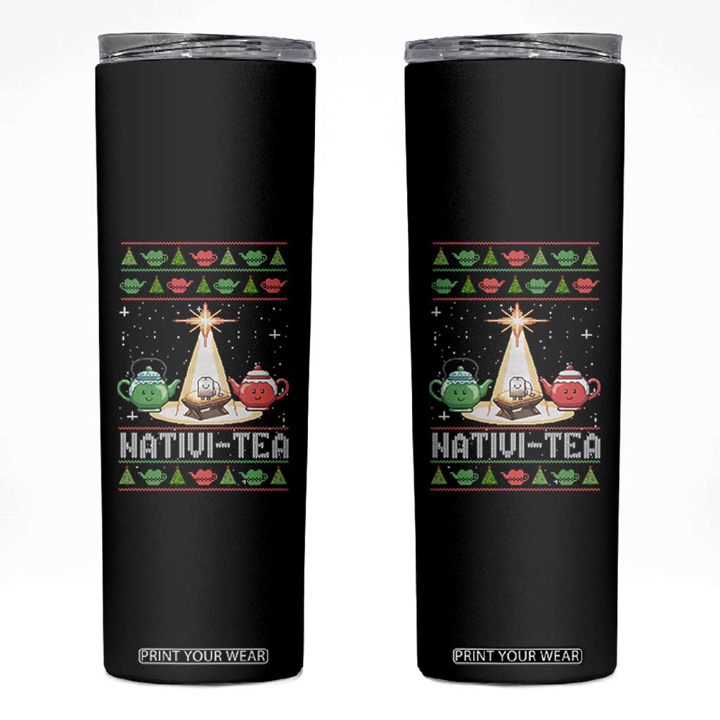 Funny Christmas Tea Lover Skinny Tumbler Nativi Tea Nativity Scene Christian Xmas TS11 Black Print Your Wear