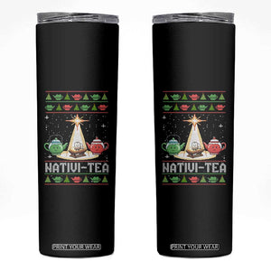 Funny Christmas Tea Lover Skinny Tumbler Nativi Tea Nativity Scene Christian Xmas TS11 Black Print Your Wear