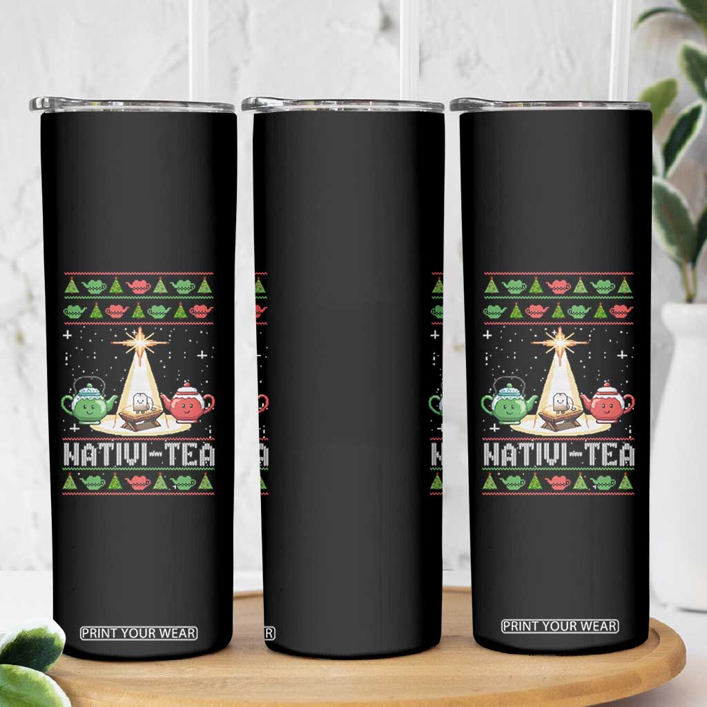 Funny Christmas Tea Lover Skinny Tumbler Nativi Tea Nativity Scene Christian Xmas TS11 Print Your Wear