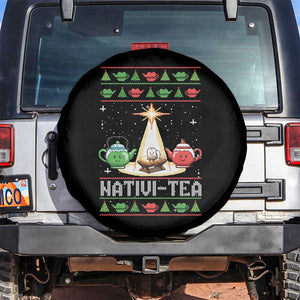 Funny Christmas Tea Lover Spare Tire Cover Nativi Tea Nativity Scene Christian Xmas TS11 No hole Black Print Your Wear