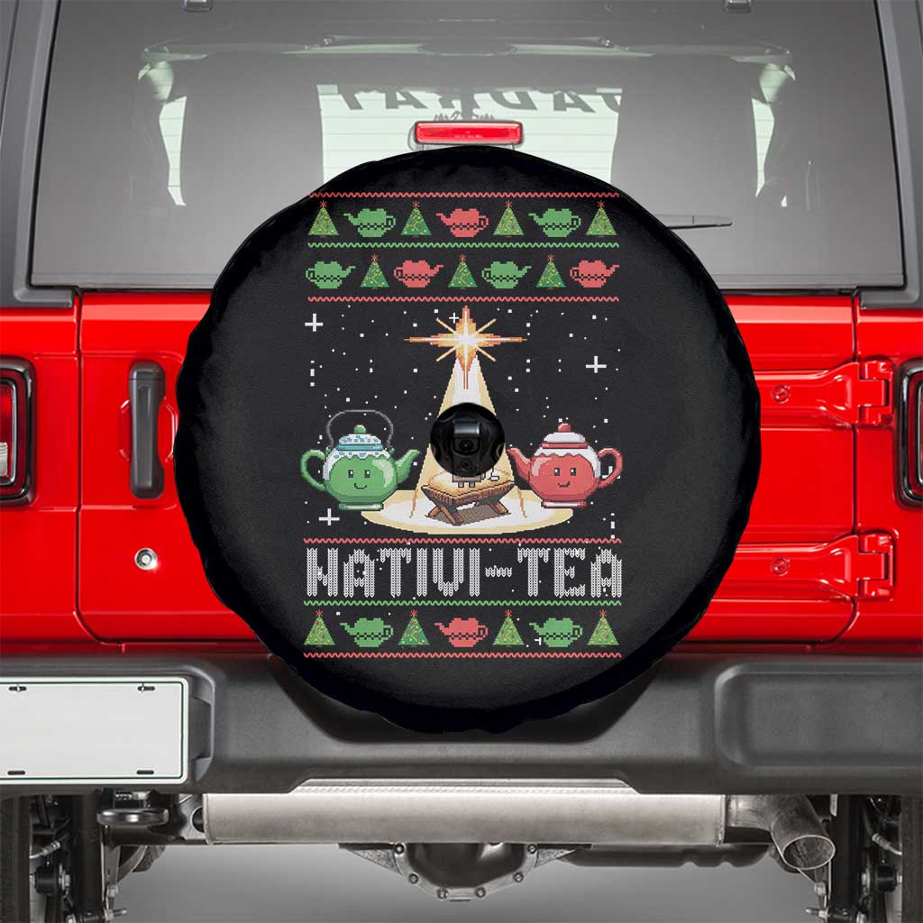 Funny Christmas Tea Lover Spare Tire Cover Nativi Tea Nativity Scene Christian Xmas TS11 Black Print Your Wear