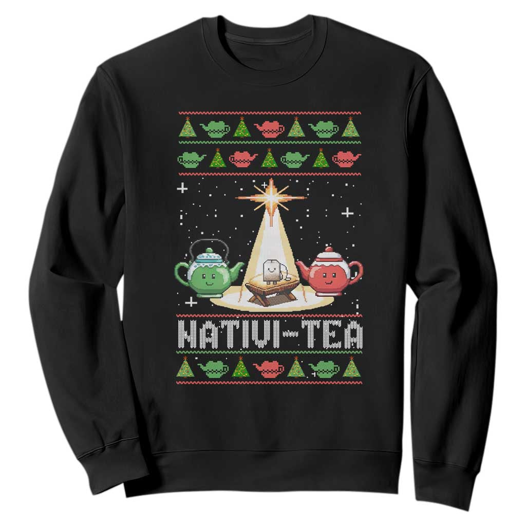 Funny Christmas Tea Lover Sweatshirt Nativi Tea Nativity Scene Christian Xmas TS11 Black Print Your Wear