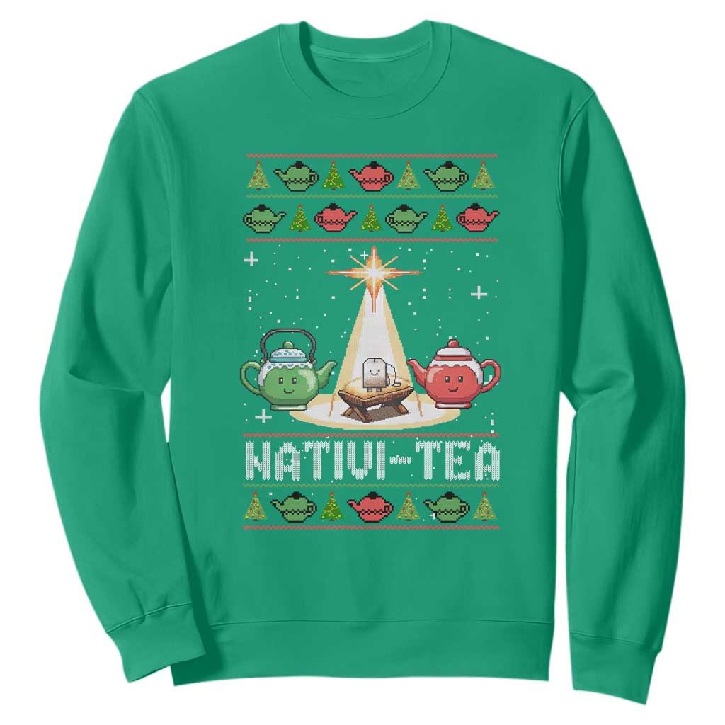 Funny Christmas Tea Lover Sweatshirt Nativi Tea Nativity Scene Christian Xmas TS11 Irish Green Print Your Wear