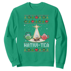 Funny Christmas Tea Lover Sweatshirt Nativi Tea Nativity Scene Christian Xmas TS11 Irish Green Print Your Wear