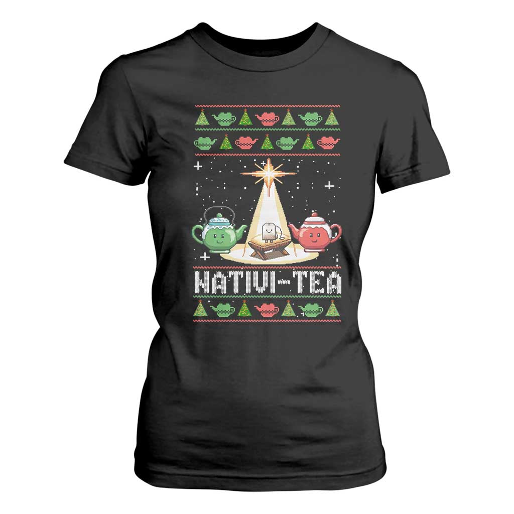 Funny Christmas Tea Lover T Shirt For Women Nativi Tea Nativity Scene Christian Xmas TS11 Black Print Your Wear